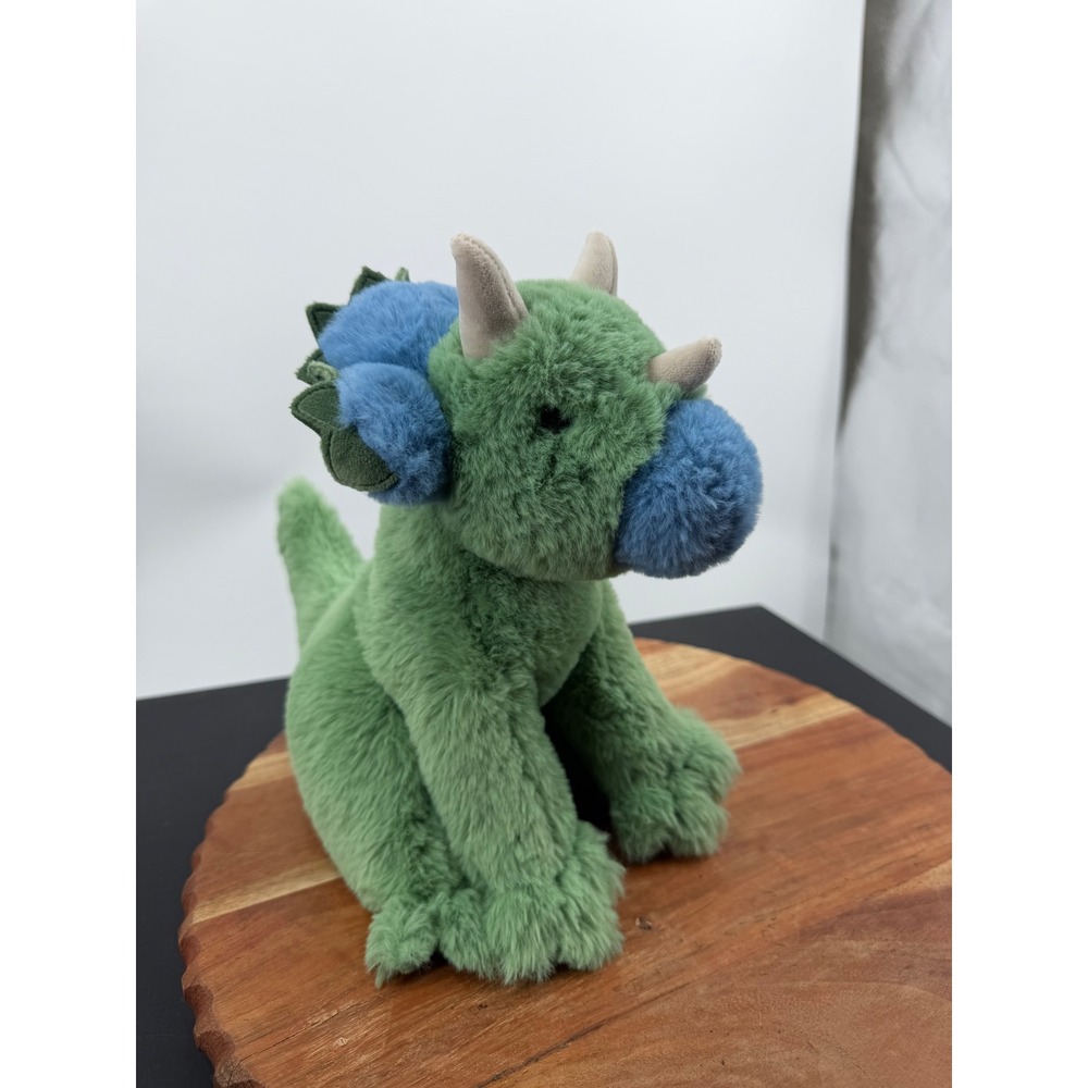 Douglas Roarie Triceratops Plush Toy Green Blue Shaggy Fur Dinosaur Cuddle Toy